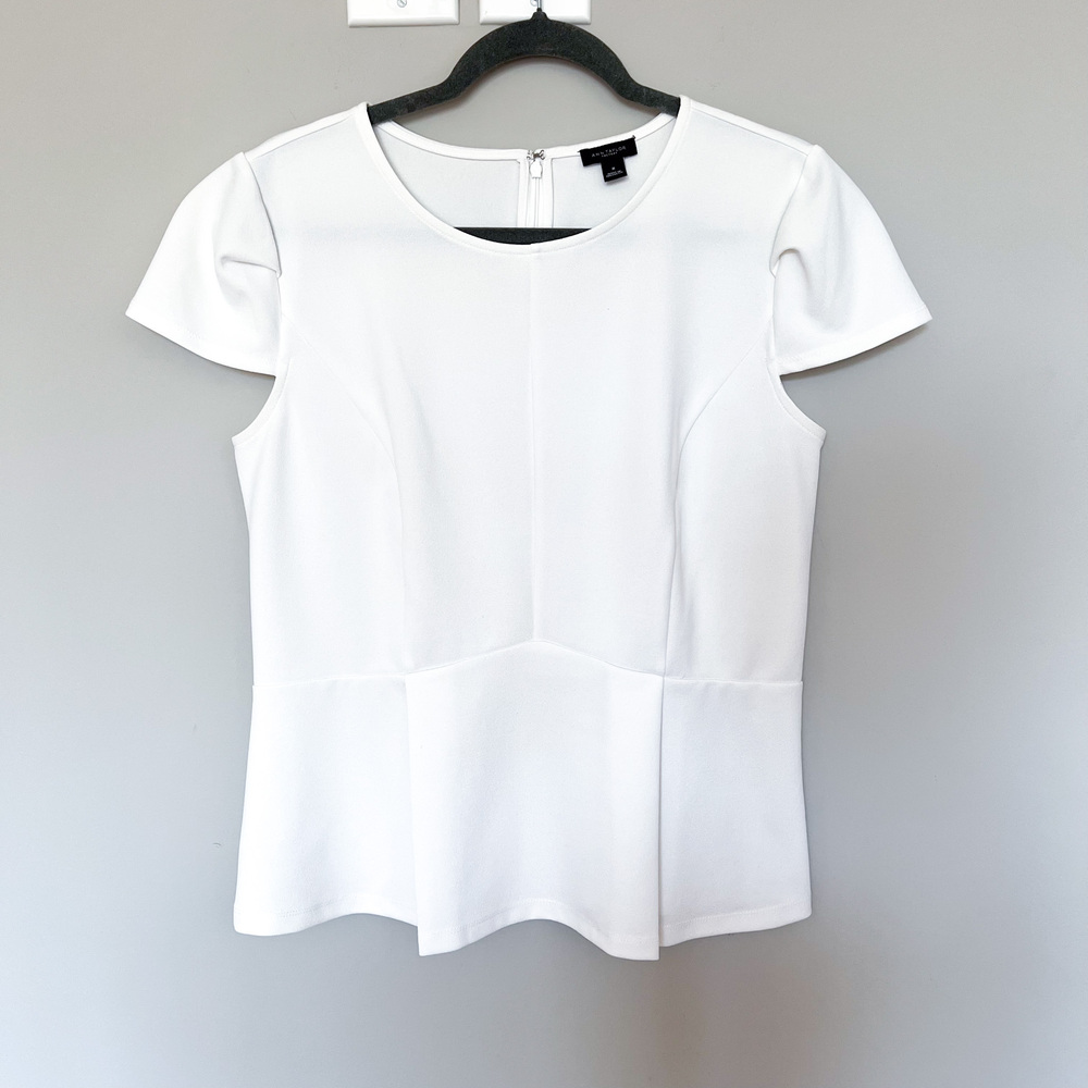 Ann Taylor Factory Off White Cap Sleeve Peplum Blouse Top Size M
